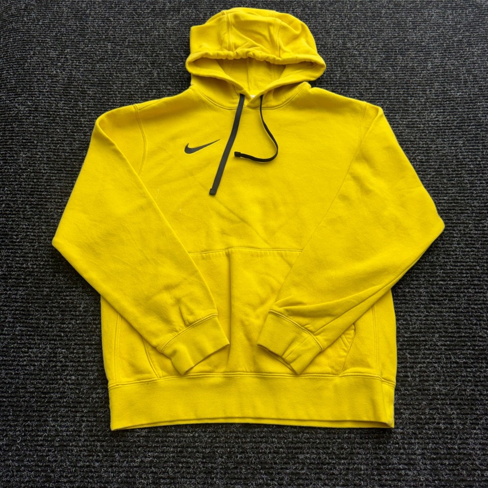 Nike Mens Pullover Hoodie Yellow Black Swoosh Logo Fleece Sweatshirt Small